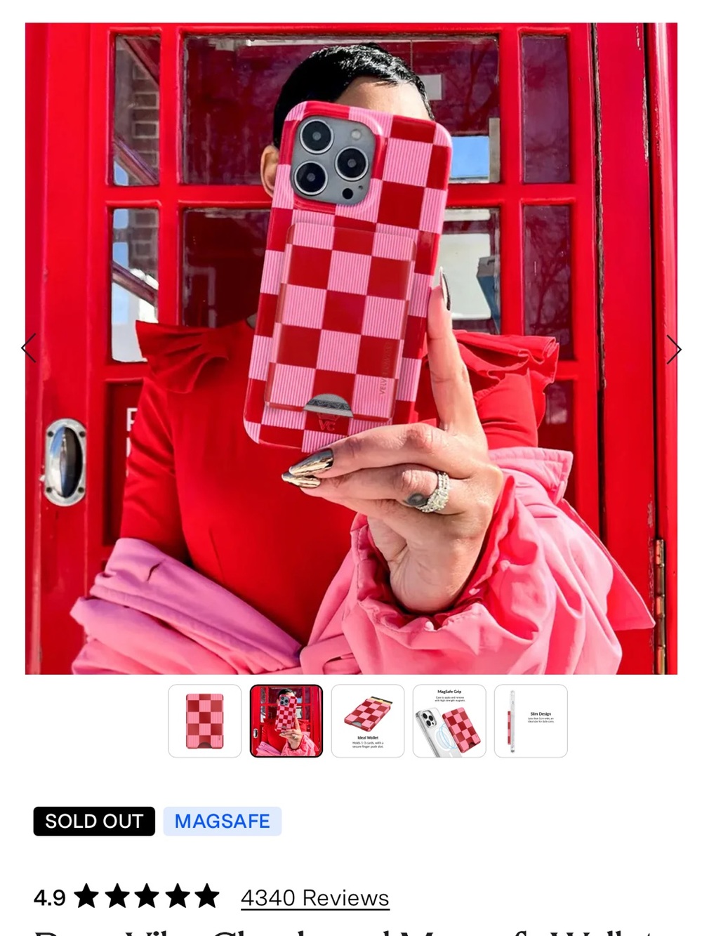 Velvet Caviar Rose Vibe Checkered iPhone Case with magnet wallet iPhone 15 plus
